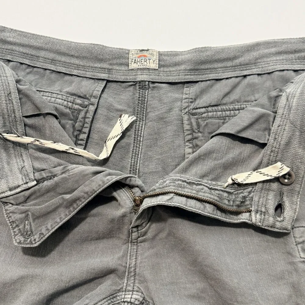 Faherty Linen Cotton Blend Light Gray Cargo Shorts Men's Size 38 Waist 9